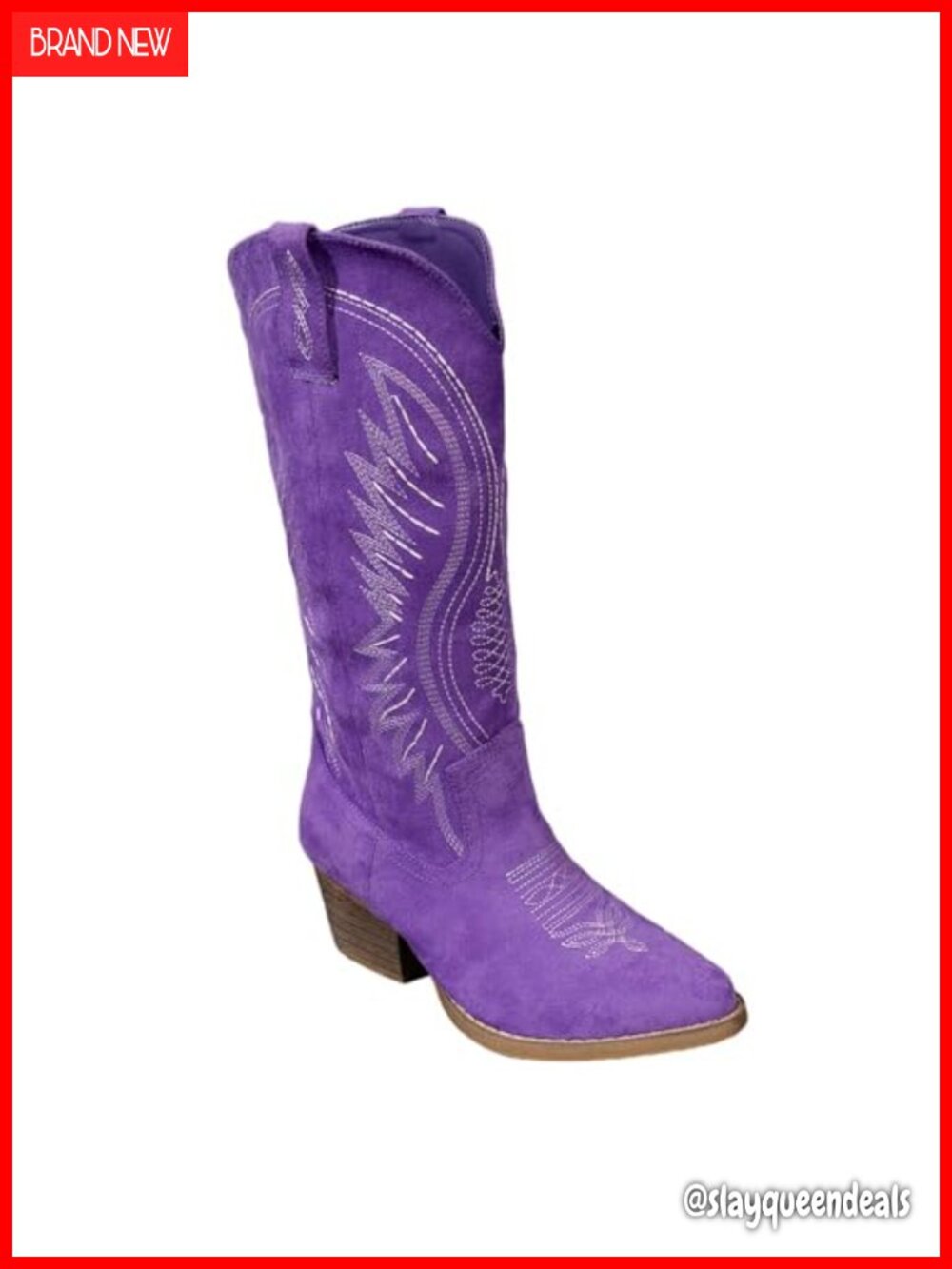 Western Cowboy Boots Faux Leather Suede Chunky Block Heel Mid-Calf